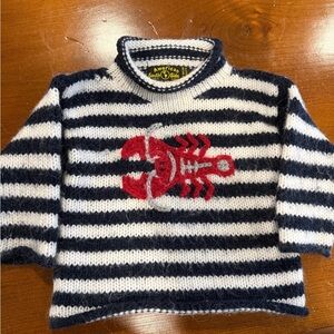 Striped Sweater with Red Lobster Design